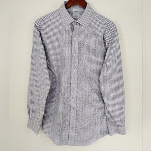 Brooks Brothers 1818 Regent Stretch White Purple Check Mens 15.5 34 Button Up